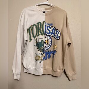 H&M Split-Color Crewneck Sweatshirt in Cream & Tan